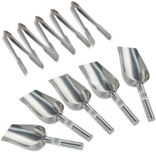 Ice Scoop  & Tongs Stainless Set Silver