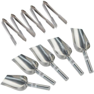 Ice Scoop  & Tongs Stainless Set Silver